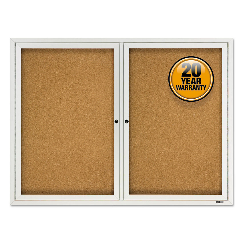 Quartet Enclosed Cork Bulletin Board, Cork/Fiberboard, 48 x 36, Tan Surface, Silver Aluminum Frame (2124)