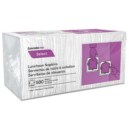 Cascades Select Luncheon Napkins, 1 Ply, 12 x 12, White, 500/Pack, 6,000/Carton (N020)