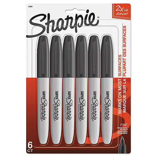 Sharpie Super Permanent Marker, Fine Bullet Tip, Black, 6/Pack (33666PP)