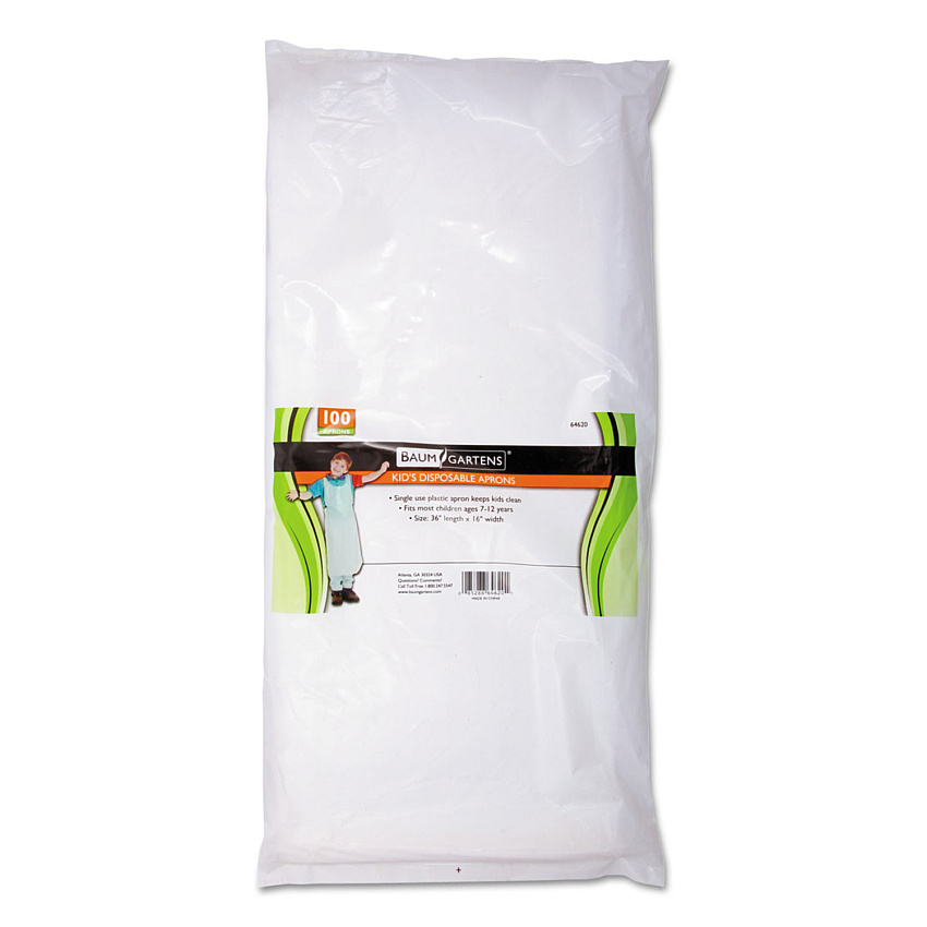 Baumgartens Disposable Apron, Polypropylene, One Size Fits All, White, 100/Pack (64620)