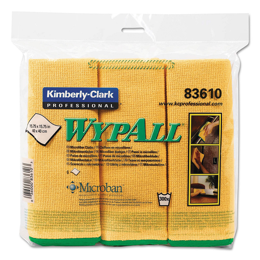WypAll Microfiber Cloths, Reusable, 15.75 x 15.75, Yellow, 6/Pack 15.75" Length x 15.75" Width - Eco-friendly, Absorbent, Durable, Launderable, Washable - Yellow - 6 / Pack (83610)