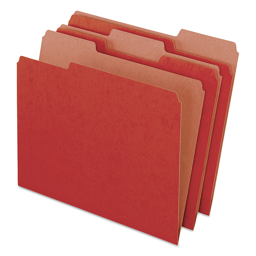 Earthwise by Pendaflex 100% Recycled Colored File Folders, 1/3-Cut Tabs: Assorted, Letter Size, 0.5" Expansion, Red, 100/Box 9 1/2" x 11 3/4" - Top Tab Location - Assorted Tab Position - 11 pt. - Red - 100% Recycled - 100 / Box (04311)