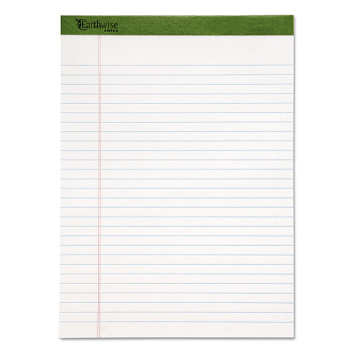 Earthwise by Ampad Recycled Writing Pad, Wide/Legal Rule, Politex Green Headband, 50 White 8.5 x 11.75 Sheets, Dozen (20172)
