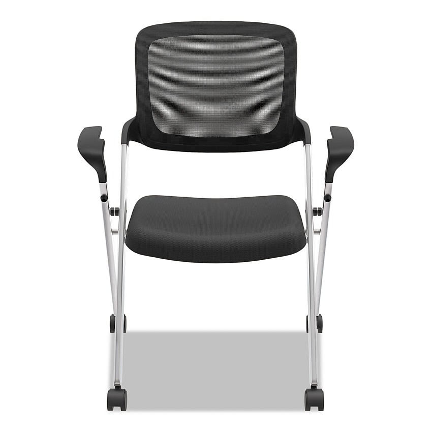 HON VL314 Mesh Back Nesting Chair, Supports Up to 250 lb, 19" Seat Height, Black Seat, Black Back, Silver Base (VL314SLVR)