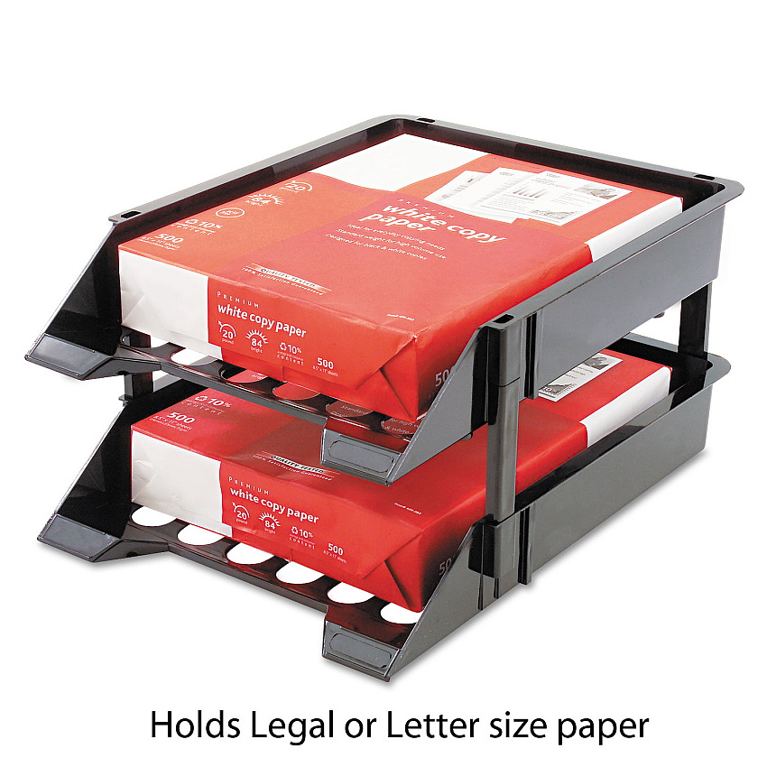 Deflecto SuperTray Countertop Tray Set, 2 Sections, Letter to Legal Size Files, 11" x 14.88" x 2.5", Black, 2/Pack (63304)
