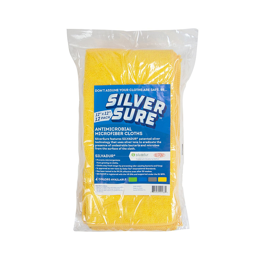 Silversure Anti-microbial Cleaning Cloth 12x12 Yellow, Case Of 240 (M915SLV-YL)