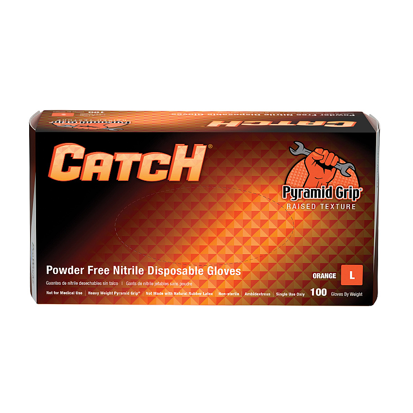 Catch Nitrile Powder Free 9 Mil Textured Gloves Orange Lrg, Case Of 1000 (CAT456)