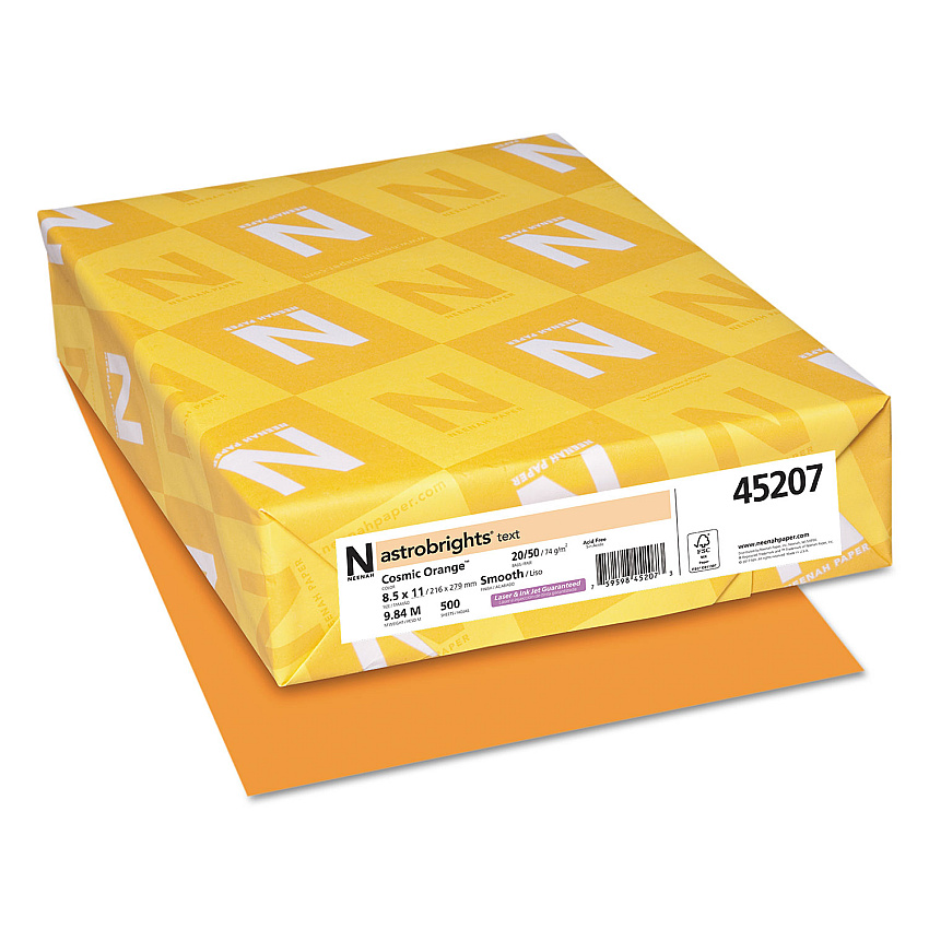 20lb Color Paper, 20 Lb Bond Weight, 8.5 X 11, Orange, 500 Sheets/ream