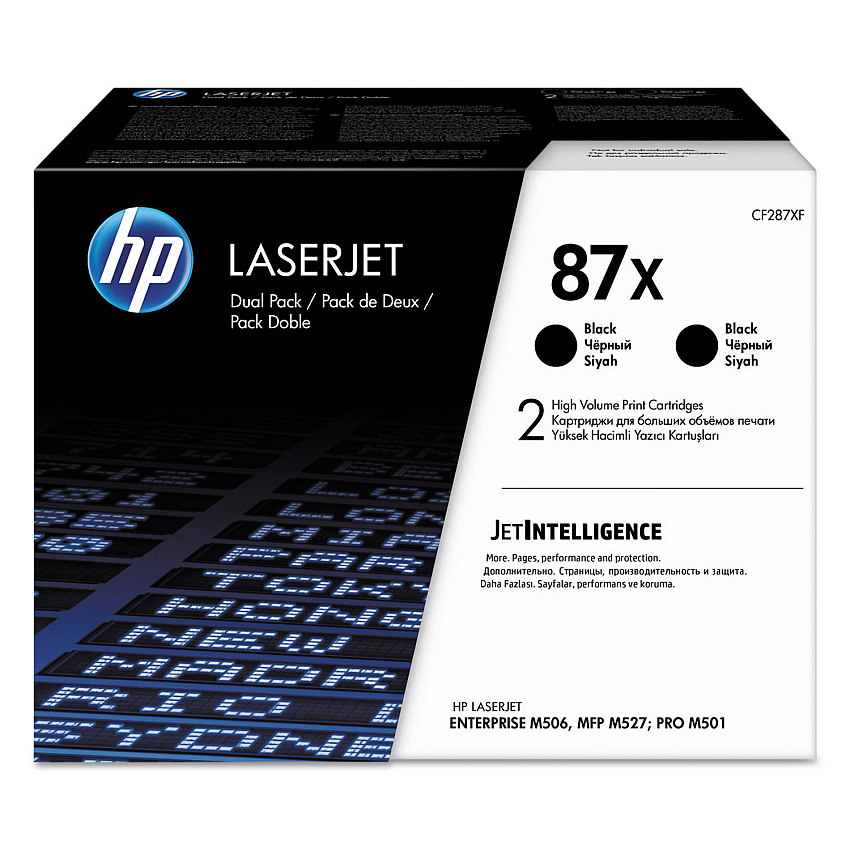 HP&reg; 87X, 2-Pack High-Yield Black Original LaserJet Toner Cartridges (CF287XD)