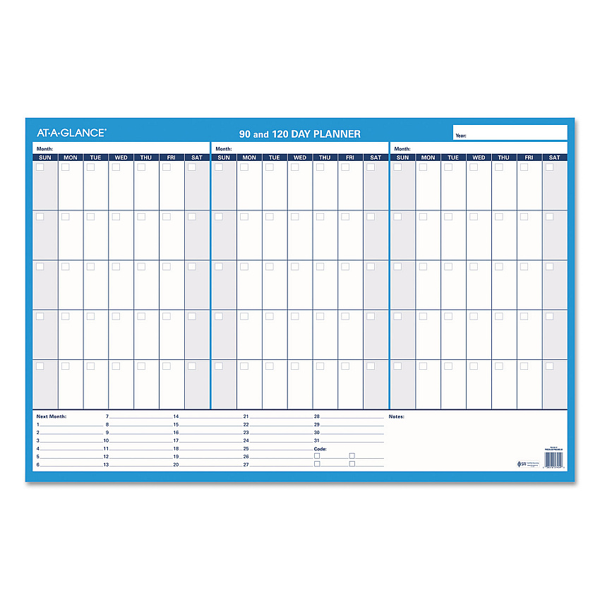 AT-A-GLANCE 90/120-Day Undated Horizontal Erasable Wall Planner, 36 x 24, White/Blue Sheets, Undated (PM23928)