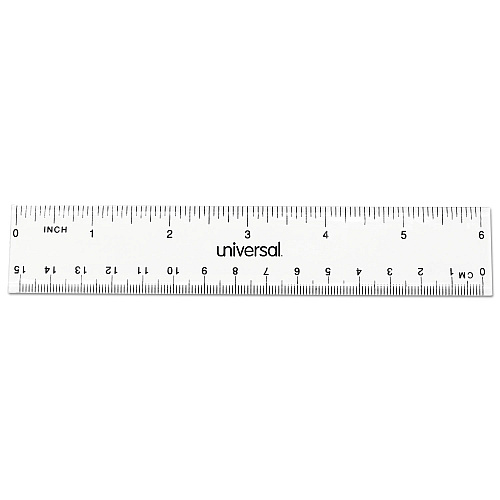 Universal Clear Plastic Ruler, Standard/Metric, 6" Long, Clear, 2/Pack (UNV59025)