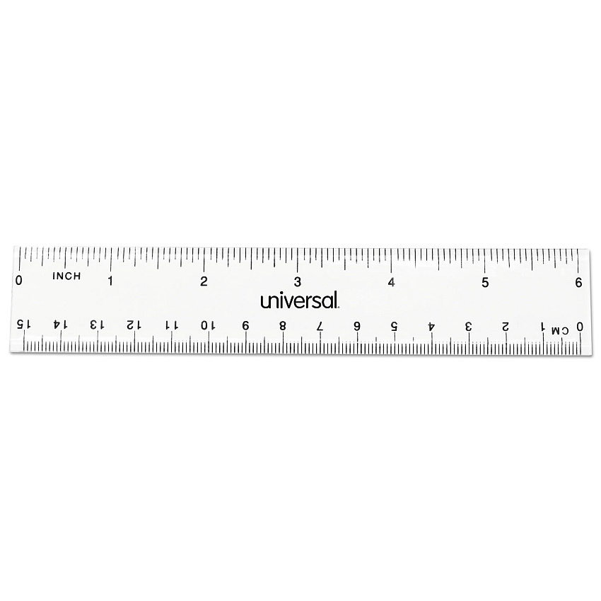 Universal Clear Plastic Ruler, Standard/Metric, 6" Long, Clear, 2/Pack (UNV59025)