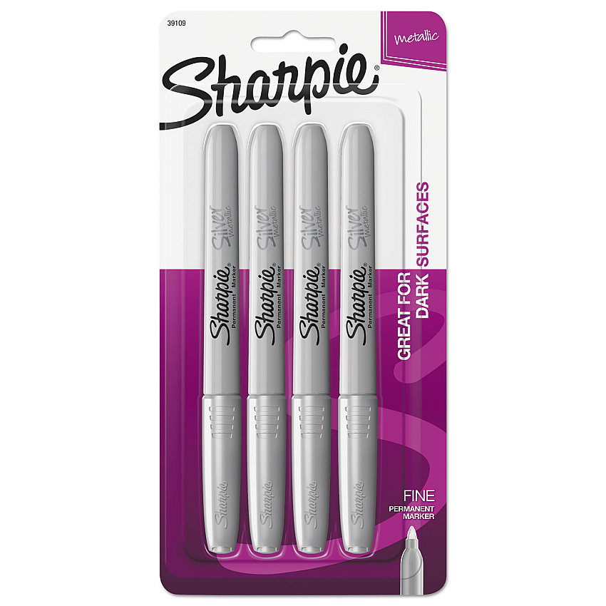 Sharpie Metallic Fine Point Permanent Markers, Fine Bullet Tip, Metallic Silver, 4/Pack (39109PP)