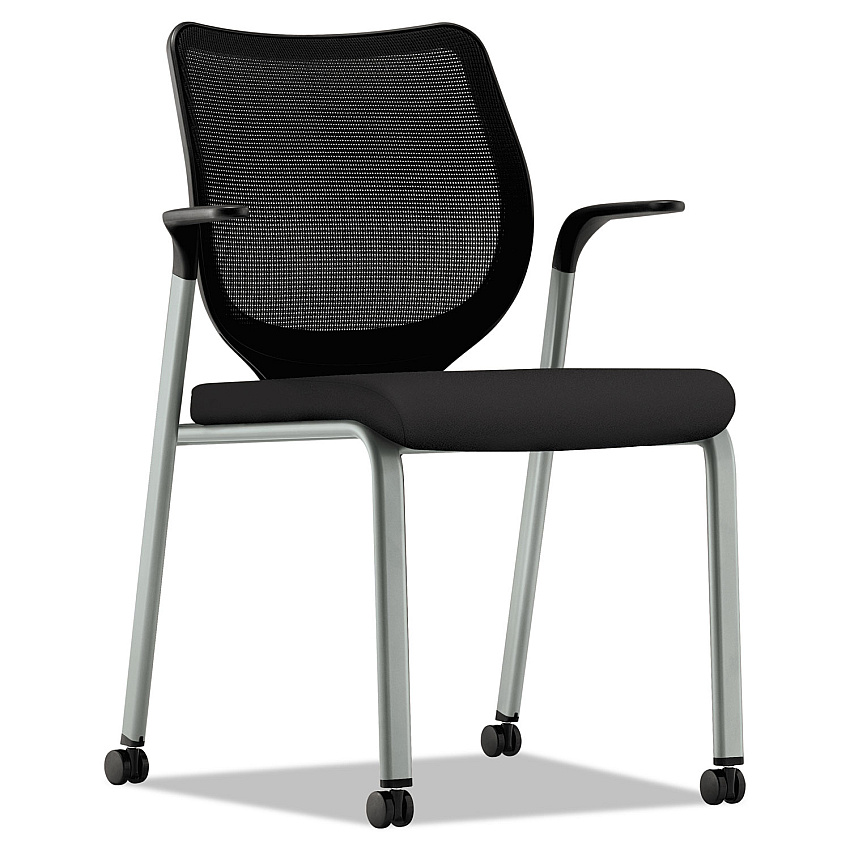 HON Nucleus Series Multipurpose Stacking Chair with ilira-Stretch M4 Back, Supports Up to 300 lb, Black Seat/Back, Platinum Base (N606HCU10T1)