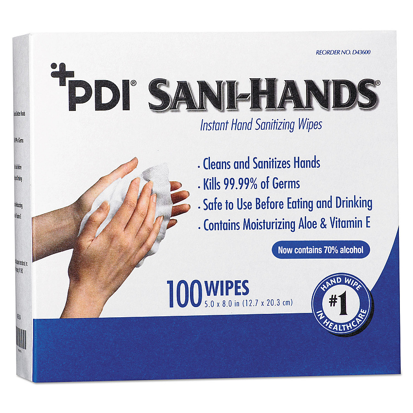 PDI Sani-Hands Instant Hand Sanitizing Wipes, 1-Ply, 8 x 5, White, 1,000/Carton (D43600CT)