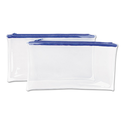 Universal Zippered Wallets/Cases, Transparent Plastic, 11 x 6, Clear/Blue, 2/Pack (UNV69025)