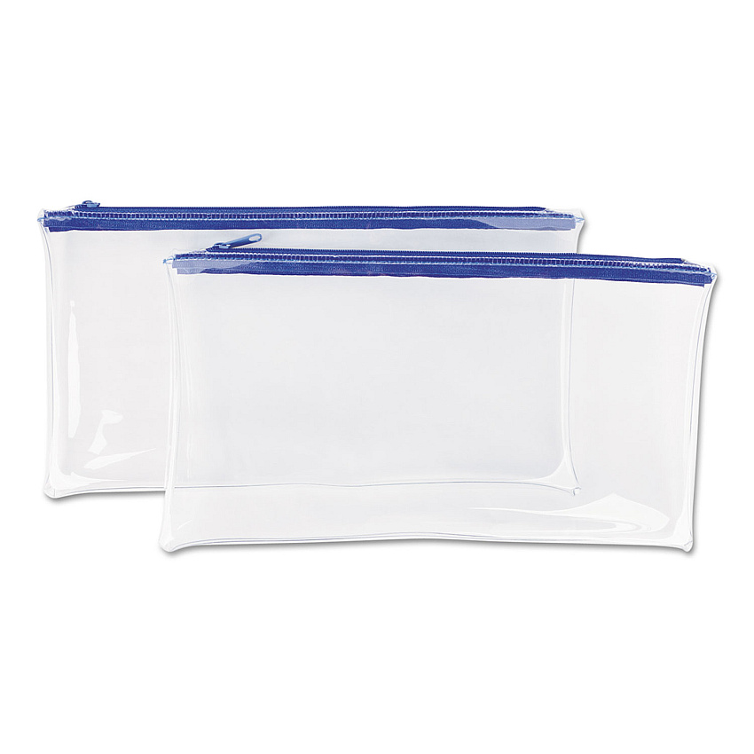 Universal Zippered Wallets/Cases, Transparent Plastic, 11 x 6, Clear/Blue, 2/Pack (UNV69025)