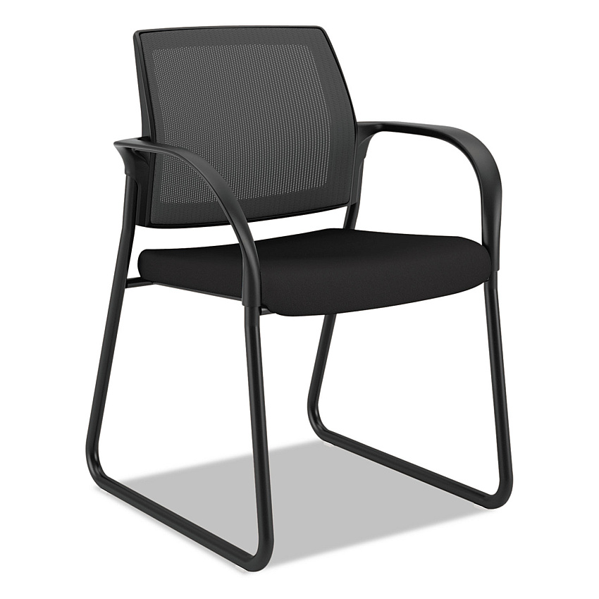 HON Ignition Series Mesh Back Guest Chair with Sled Base, Fabric Seat, 25" x 22" x 34", Black Seat, Black Back, Black Base (IB108IMCU10)