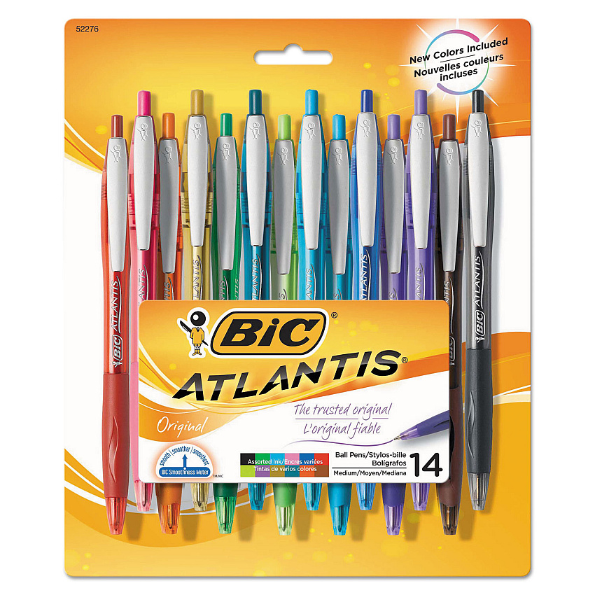 BIC Atlantis Retractable Ballpoint Pen, Medium 1mm, Assorted Ink/Barrel, 14/Pack (VCGAP141AST)