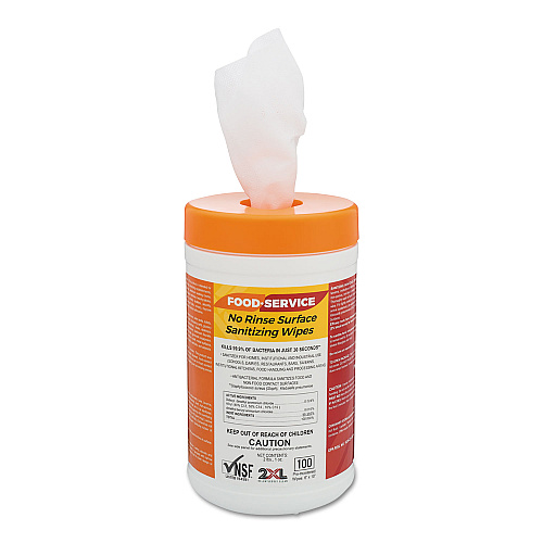 2XL Food Service No Rinse Surface Sanitizing Wipes, 1-Ply, 6 x 8, White, 100/Roll, 6 Rolls/Carton (447)