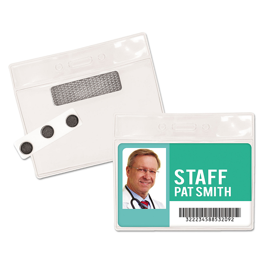 Advantus Magnetic-Style Name Badge Kits, Horizontal, Clear 4.5" x 3.25" Holder, 4.13" x 3" Insert, 20/Pack (97071)