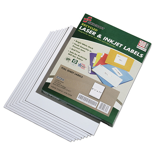 AbilityOne 7530015789298, SKILCRAFT Recycled Laser and Inkjet Labels, Inkjet/Laser Printers, 8.5 x 11, White, 100/Box