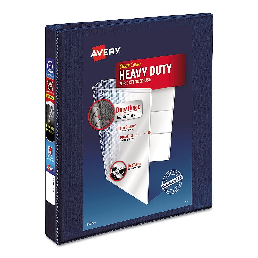 Avery Heavy-Duty View Binder with DuraHinge and One Touch EZD Rings, 3 Rings, 1" Capacity, 11 x 8.5, Navy Blue (79809)