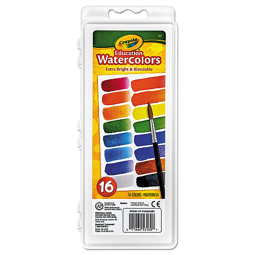Crayola Watercolors, 16 Assorted Colors, Palette Tray 16 Color(s) - Assorted - 6.80 oz - 1 Each (530160)