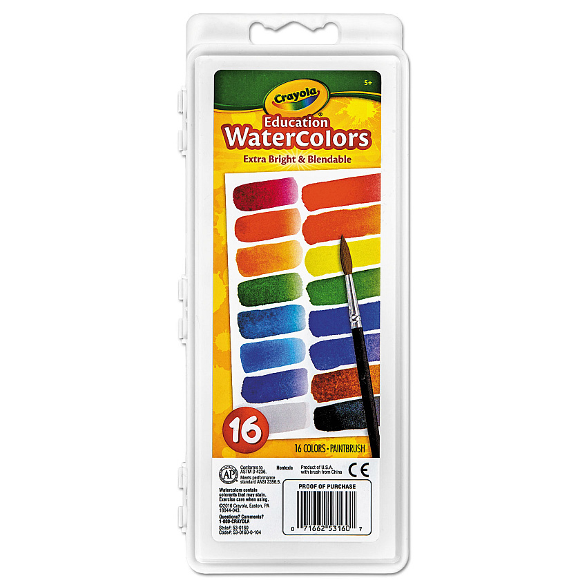 Crayola Watercolors, 16 Assorted Colors, Palette Tray 16 Color(s) - Assorted - 6.80 oz - 1 Each (530160)
