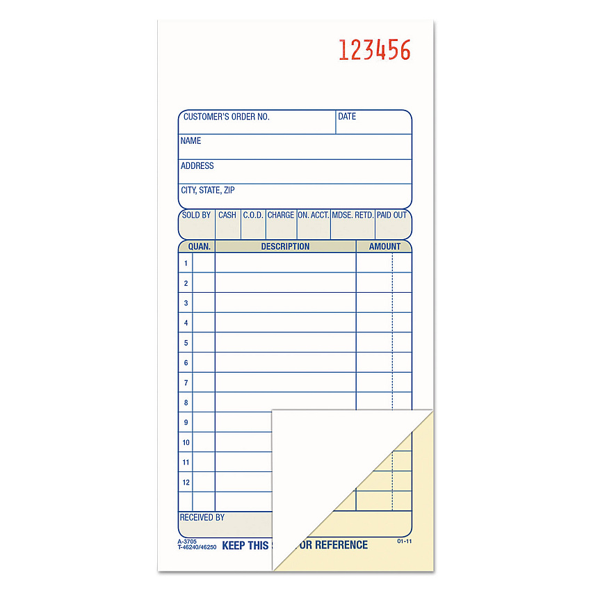 Adams 2-Part Sales Book, 12 Lines, Two-Part Carbon, 3.38 x 6.69, 50 Forms Total (DC3705)