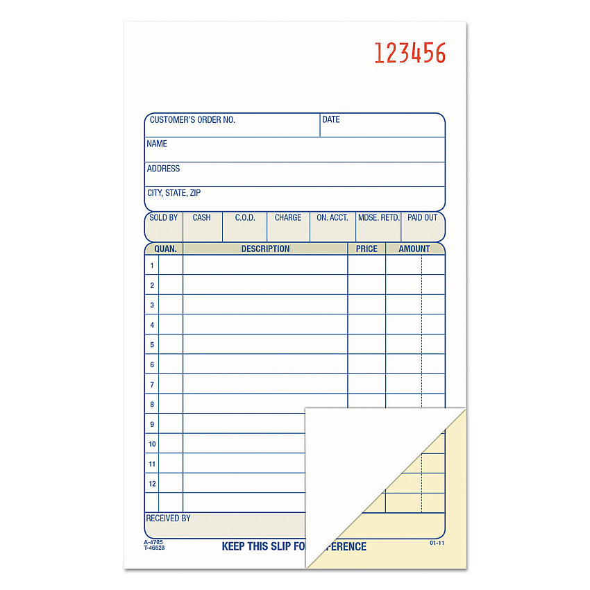 Adams 2-Part Sales Book, 12 Lines, Two-Part Carbon, 6.69 x 4.19, 50 Forms Total (DC4705)