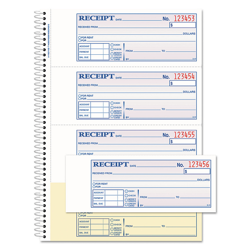 Adams TOPS Money/Rent Receipt Book, Two-Part Carbon, 7 x 2.75, 4 Forms/Sheet, 200 Forms Total (SC1182)