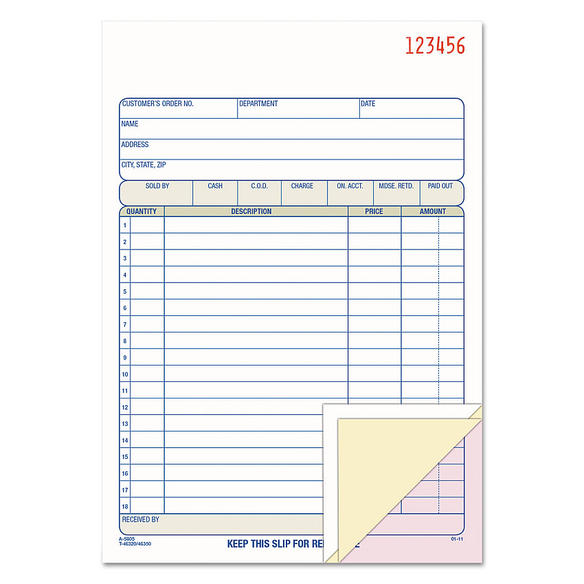 Adams TOPS Sales/Order Book, Three-Part Carbonless, 7.95 x 5.56, 50 Forms Total (TC5805)