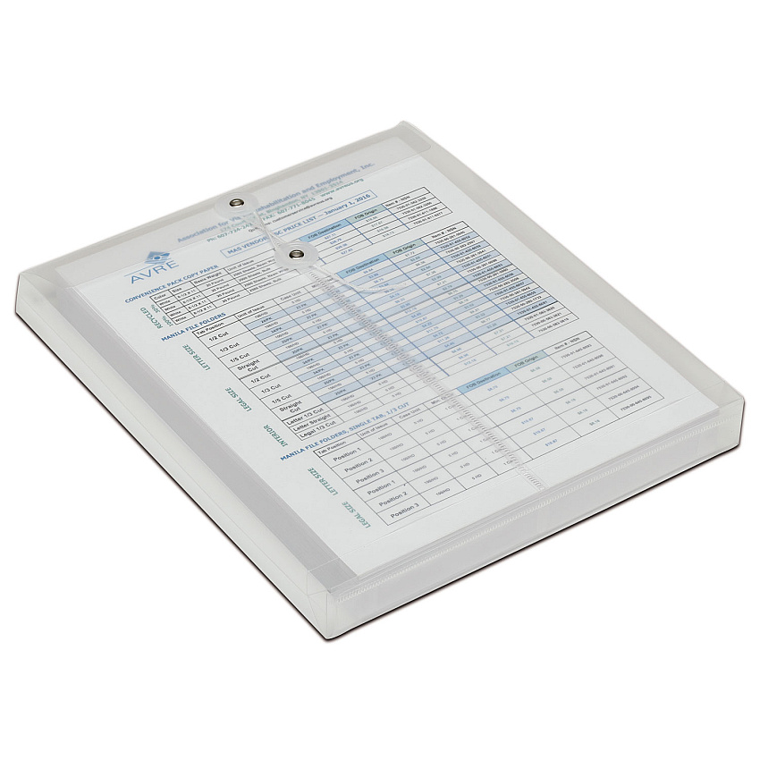 AbilityOne 7530016618836, SKILCRAFT Poly String/Button Top-Loading 1.25" Expansion Envelope, 1 Section, Letter Size, Clear, 5/Pack
