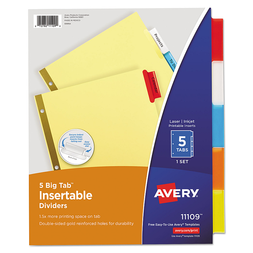 Avery Big Tab Insertable Dividers, 5-Tab, Buff, 1 Set (11109)