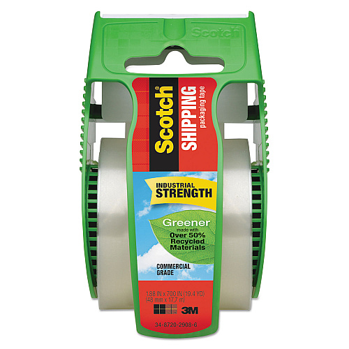 Scotch Greener Commercial Grade Packaging Tape with Dispenser, 1.5" Core, 1.88" x 58.33 ft, Clear (175G)
