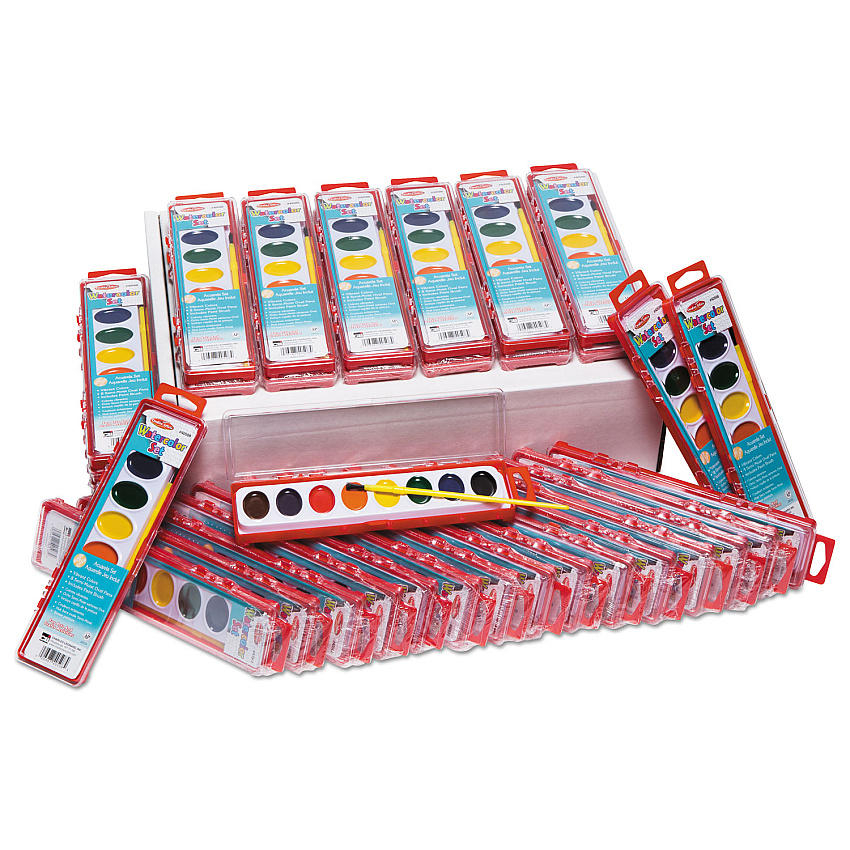 Creative Arts Charles Leonard Watercolor Paint Pan Kit Class Pack, 8 Assorted Colors, 1 oz Palette Tray, 36 Kits/Box (40536)