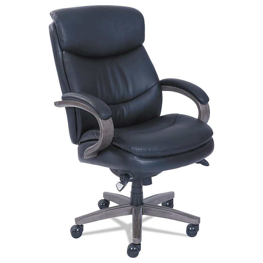 La-Z-Boy Woodbury High-Back Executive Chair, Supports Up to 300 lb, 20.25" to 23.25" Seat Height, Black Seat/Back, Weathered Gray Base (48962A)