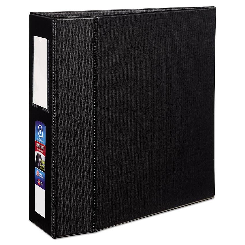 Avery Heavy-Duty Non-View Binder with DuraHinge, Three Locking One Touch EZD Rings and Spine Label, 4" Capacity, 11 x 8.5, Black (79994)