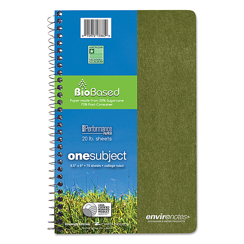 Roaring Spring Environotes BioBased Notebook, 1-Subject, Medium/College Rule, Randomly Assorted Earthtone Cover Color, (70) 9.5 x 6 Sheets (13360)