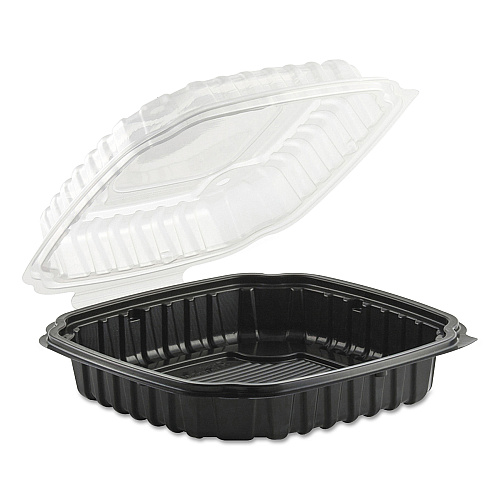 Anchor Packaging Culinary Basics Microwavable Container, 46.5 oz, 10.5 x 9.5 x 2.5, Clear/Black, Plastic, 100/Carton (4669111)