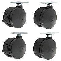 Alera Casters for Height-Adjustable Table Bases, Grip Ring Stem, 2" Wheel, Black, 4/Set (ALEHT3004)