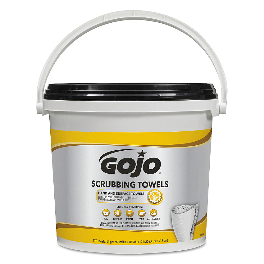 GOJO Scrubbing Towels, Hand Cleaning, Orange Scent, White/Yellow, 170/Bucket, 2 Buckets/Carton (639802)