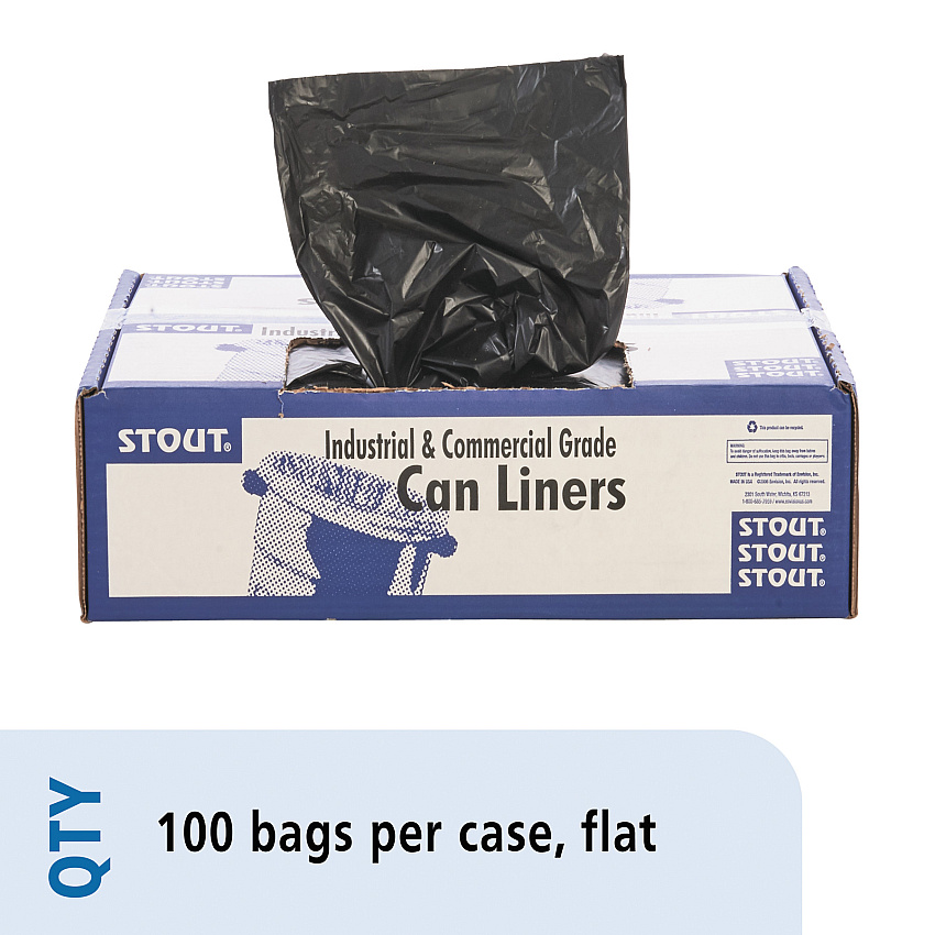 Stout by Envision Total Recycled Content Plastic Trash Bags, 60 gal, 1.5 mil, 36" x 58", Black/Brown, 100/Carton (T3658B15)