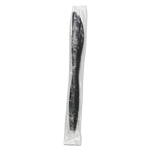 Boardwalk&reg; Heavyweight Wrapped Cutlery, Knife, Black, 1000 Knives (BWKKNIHWPPBIW)