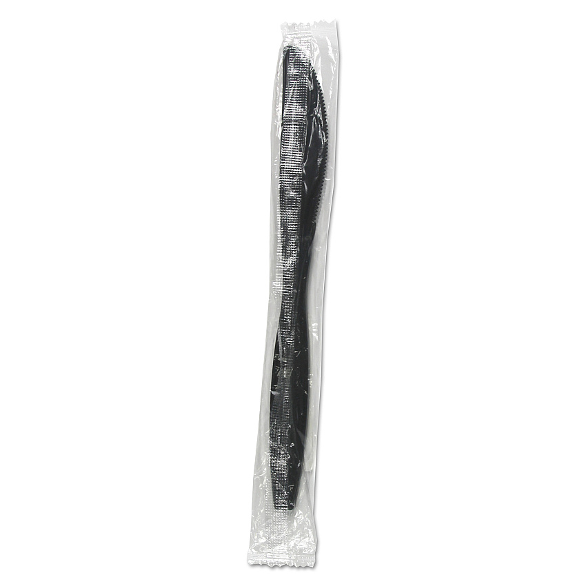 Boardwalk&reg; Heavyweight Wrapped Cutlery, Knife, Black, 1000 Knives (BWKKNIHWPPBIW)