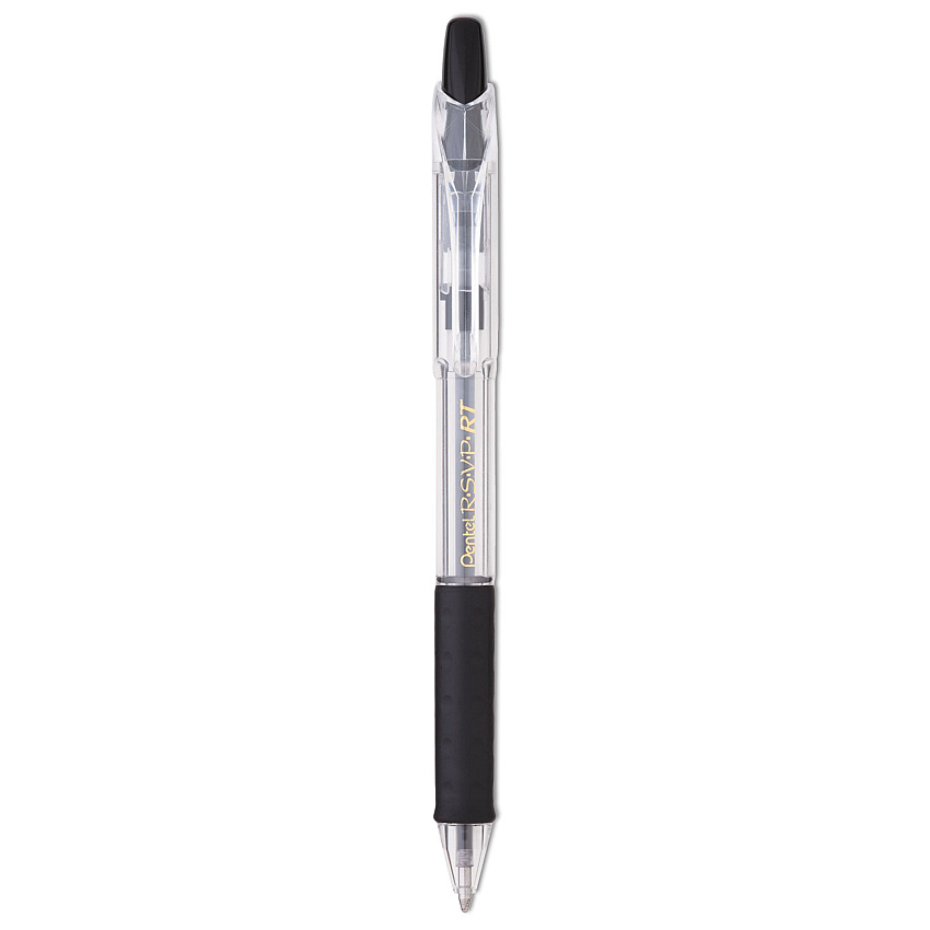 Pentel R.S.V.P. RT Ballpoint Pen, Retractable, Medium 1 mm, Black Ink, Clear Barrel, Dozen (BK93A)