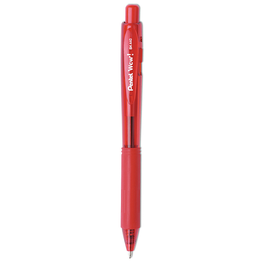 Pentel WOW! Ballpoint Pen, Retractable, Medium 1 mm, Red Ink, Translucent Red/Red Barrel, Dozen (BK440B)