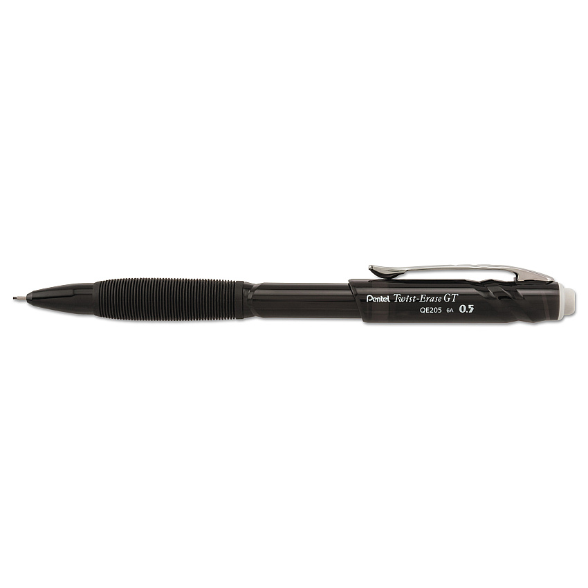 Pentel Twist-Erase GT Pencils, 0.5 mm, HB (#2), Black Lead, Black Barrel (QE205A)