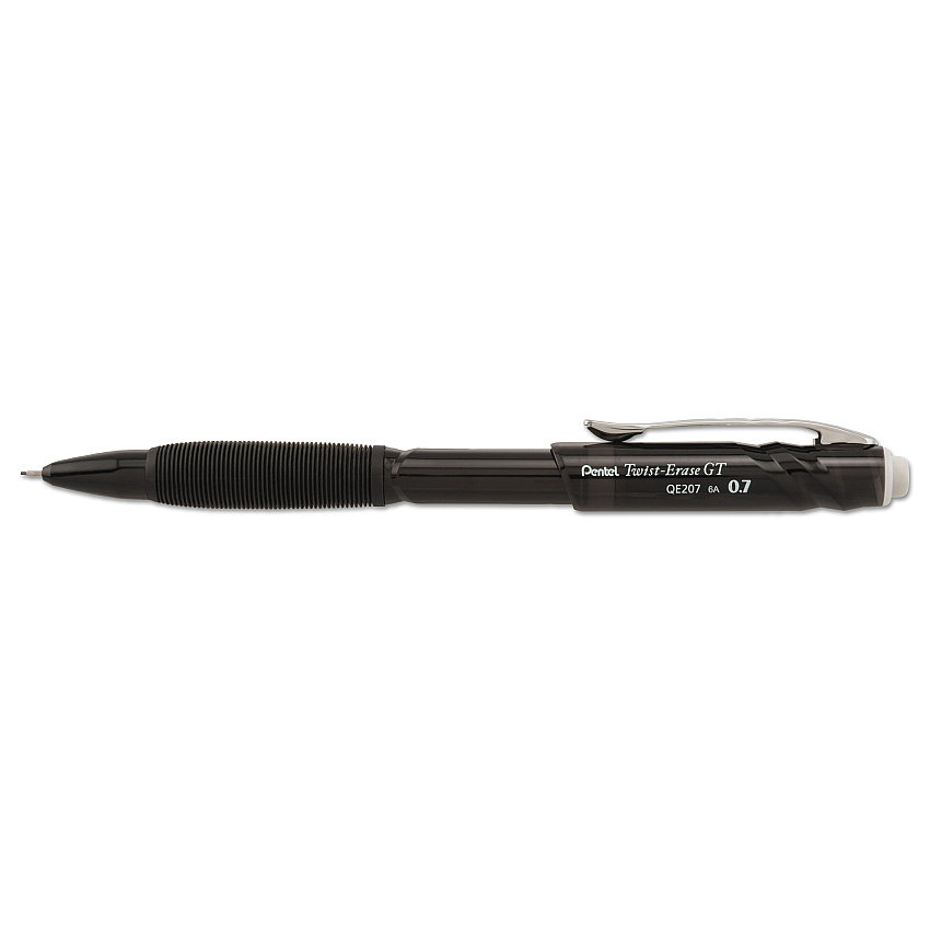 Pentel Twist-Erase GT Pencils, 0.7 mm, HB (#2), Black Lead, Black Barrel (QE207A)